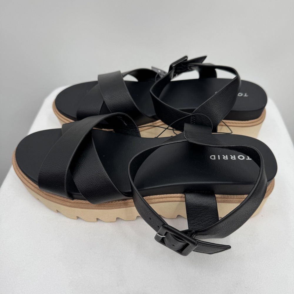Torrid Shoes Womens Size 12 WW Flatform Sandal Crisscross Wide Width Black - Picture 3 of 9